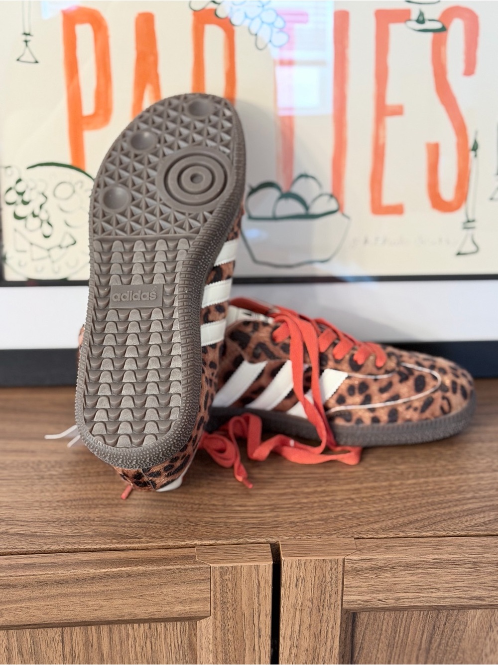 Adidas Women Cheetah Print Samba Sneakers in Brown and Red - Picture 3 of 4